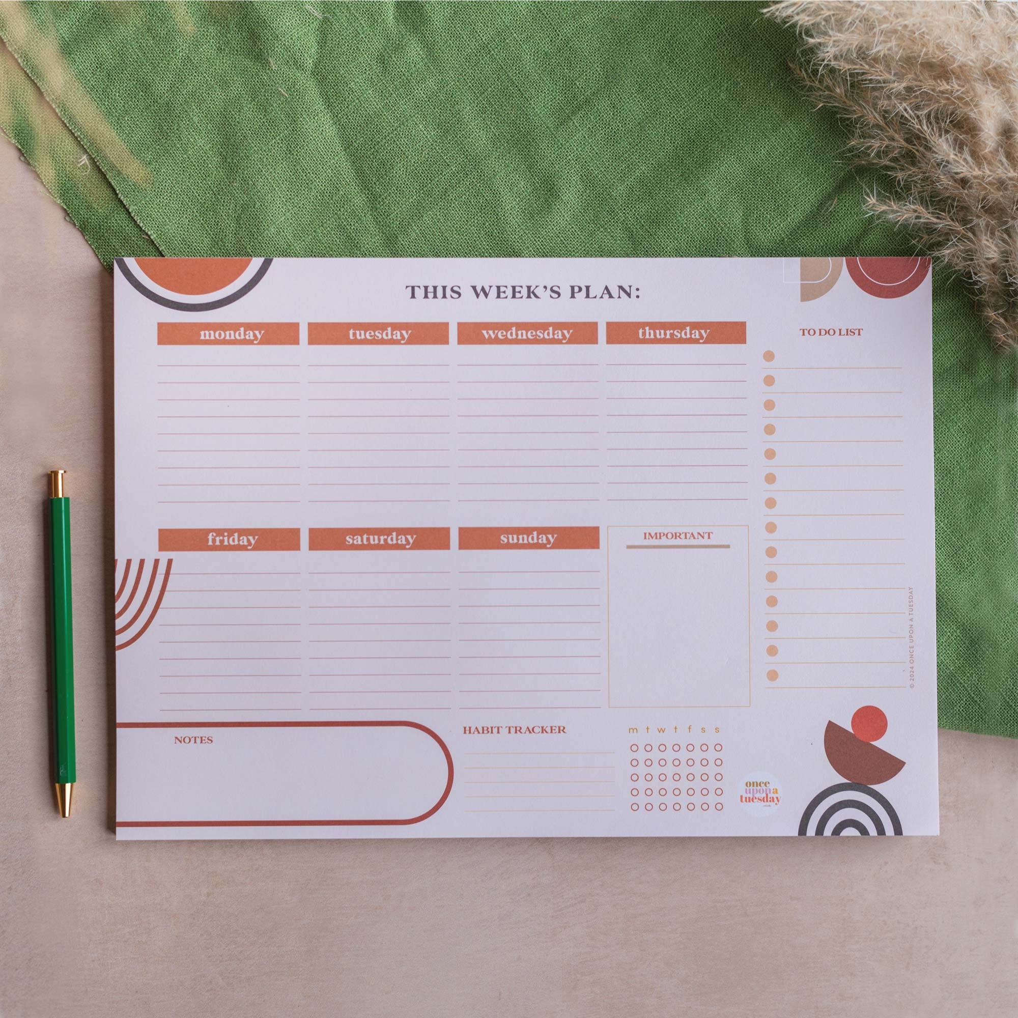 A4 Weekly Planner Pad Boho Abstract | Desk Planner with Habit Tracker | Weekly Notepad | Daily Planner | To Do List Desk Pad | Magnetic