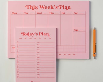 Weekly & Daily Planner Pad Set Pink and Red | Daily Notepad | To-Do List Desk Pad | Weekly Planner | Pink Planners