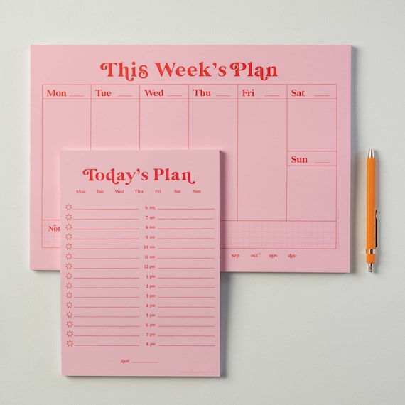 Weekly & Daily Planner Pad Set Pink and Red | Daily Notepad | To-Do List Desk Pad | Weekly Planner | Pink Planners