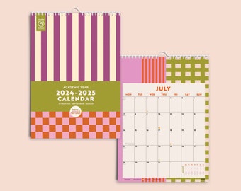 2024-2025 Academic Year Wall Calendar | Checks & Stripes | A4 Academic Planner | Student Planner | September Start Calendar | Colourful