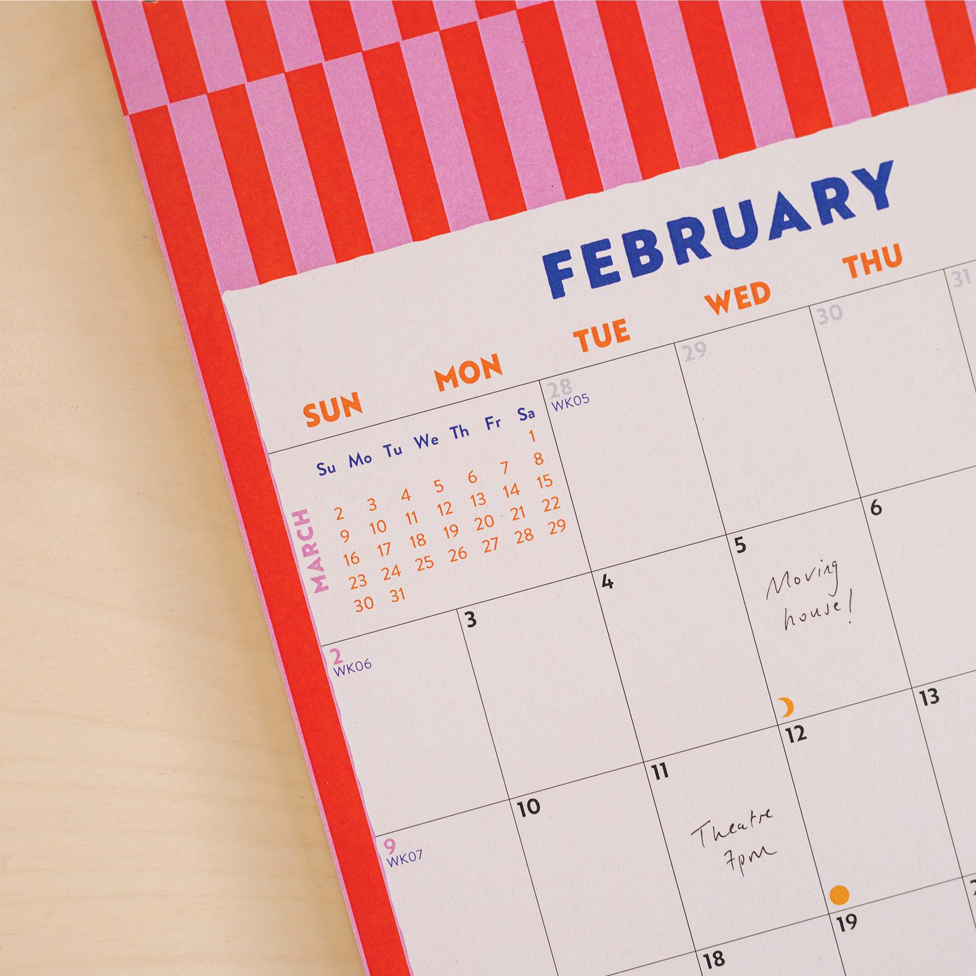 2025 Year Wall Calendar Checks & Strips | A4 Monthly Planner | Colourful Art Planner | 12 Month Hanging Calendar | Week Starts Sunday
