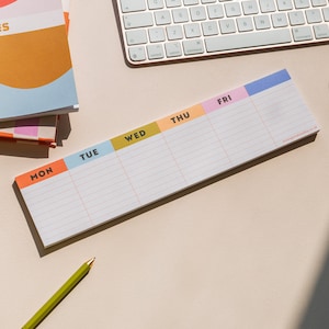 Colourful Grid Weekly Keyboard Planner Pad. 30x7.5cm. 100% Recycled Paper. Made in the UK.