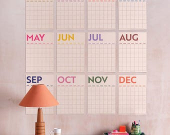 Large Monthly Wall Planner A3 Simply Bright | XL Wall Planner | Individual Pages | Perpetual | Undated Wall Planner | Week Starts Sunday