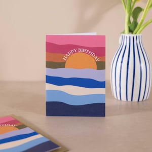 d'anniversaire de paysage marin | Conception de vagues côtières | de voeux A6 en papier recyclé | Blanc à l'intérieur | Avec enveloppe kraft