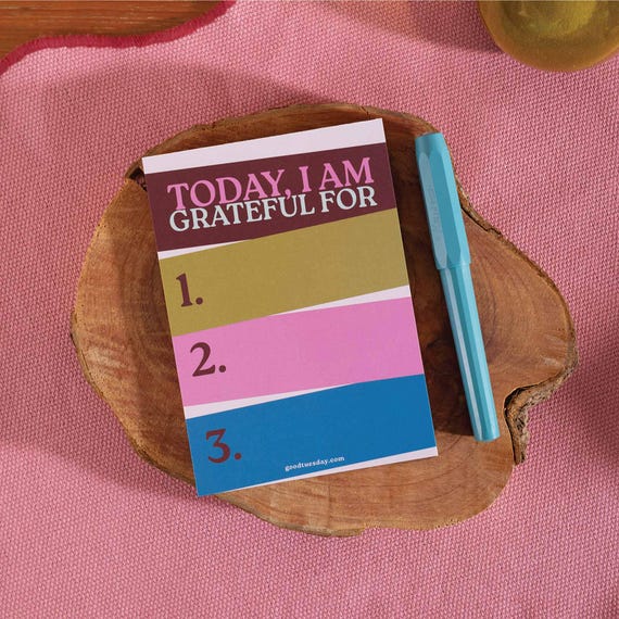 Daily Gratitude A6 Notepad Three Good Things | Daily Mindfulness | Self Care Pad | Recycled Paper | Desk Pad | Colour Block