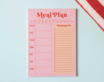 Meal Planner & Shopping List Pad | Weekly Meal Planner | Pink and Red | A5 Notepad | List Pad | Weekly List | Fridge Food List | Magnetic