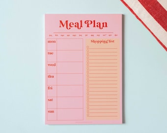 Meal Planner & Shopping List Pad | Weekly Meal Planner | Pink and Red | A5 Notepad | List Pad | Weekly List | Fridge Food List | Magnetic