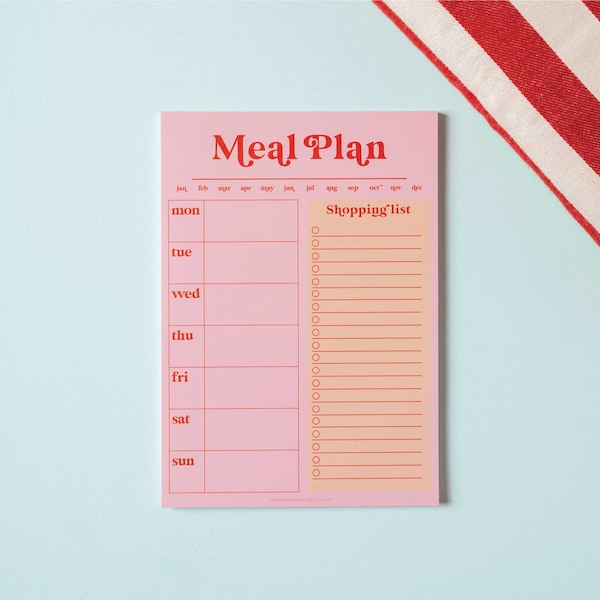 Meal Planner & Shopping List Pad | Weekly Meal Planner | Pink and Red | A5 Notepad | List Pad | Weekly List | Fridge Food List | Magnetic