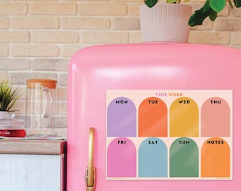 Large Magnetic Weekly Planner & Organiser Fridge Magnet Planner | Dry Wipe Fridge Monthly Planner | Dry Erase Planner | Rainbow Arches