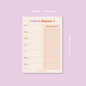 A5 Meal Planner and Shopping List. Colourful A5 Planner Pad. Ideal for planning a week of meals and preparing your shopping list.
