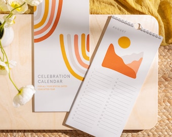 Abstract Rainbow Perpetual Calendar | Birthday Calendar | Wall Calendar | Celebration Calendar | Undated Planner | Keepsake