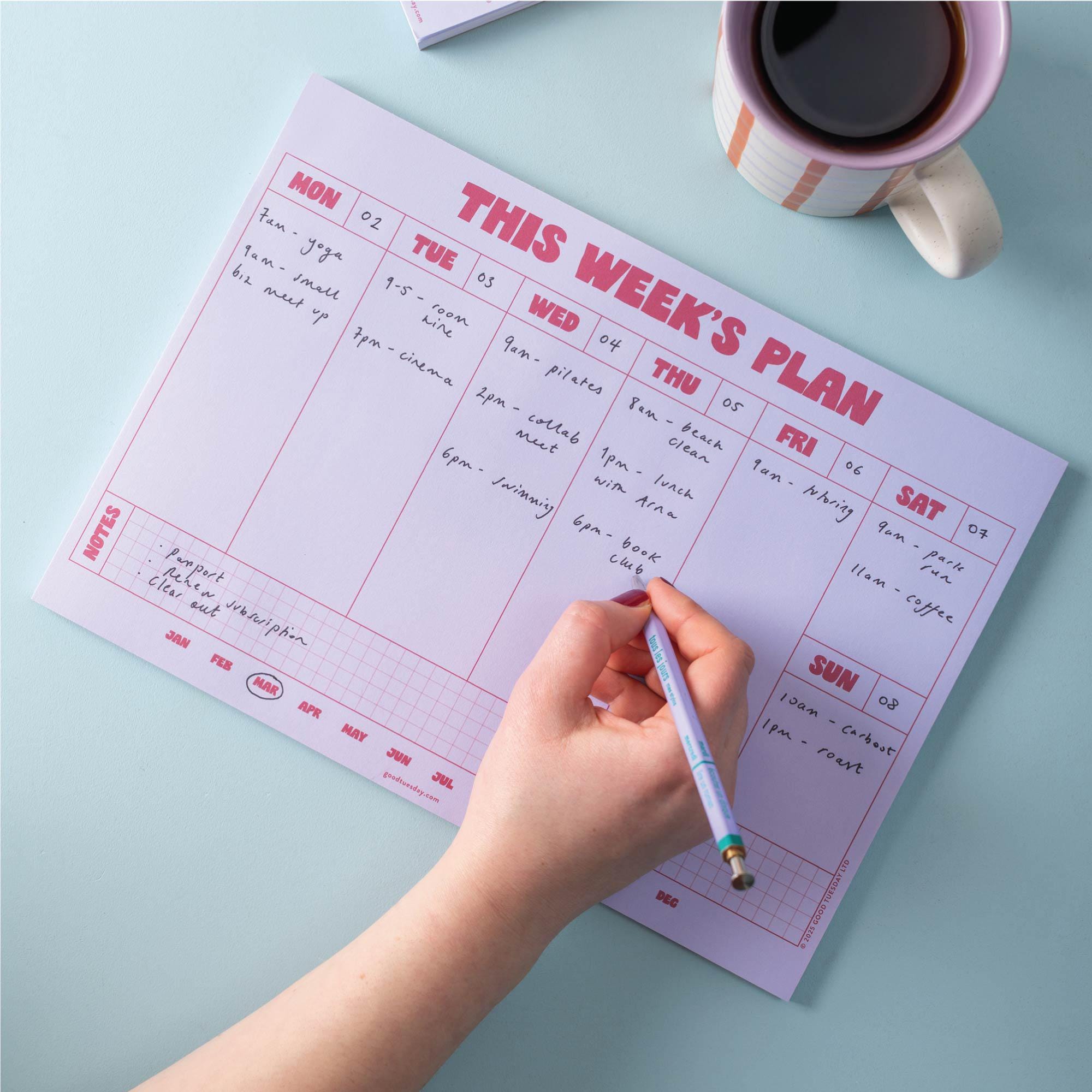 A4 Weekly Planner Pad Lilac & Plum Bold Desk Planner | Weekly Notepad ...