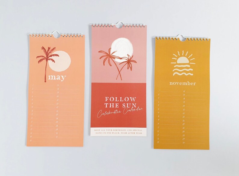 Follow the Sun Perpetual Birthday Calendar Undated Wall Etsy
