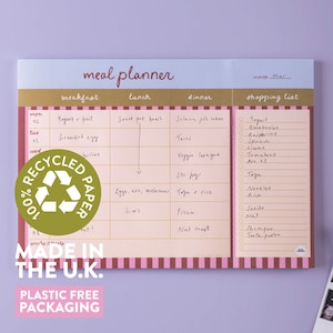 Weekly Meal Planner Pad Berry Stripe | A4 Meal Planner | Daily Meal Planner Pad | Menu Planner | Meal Planner Pad image 4