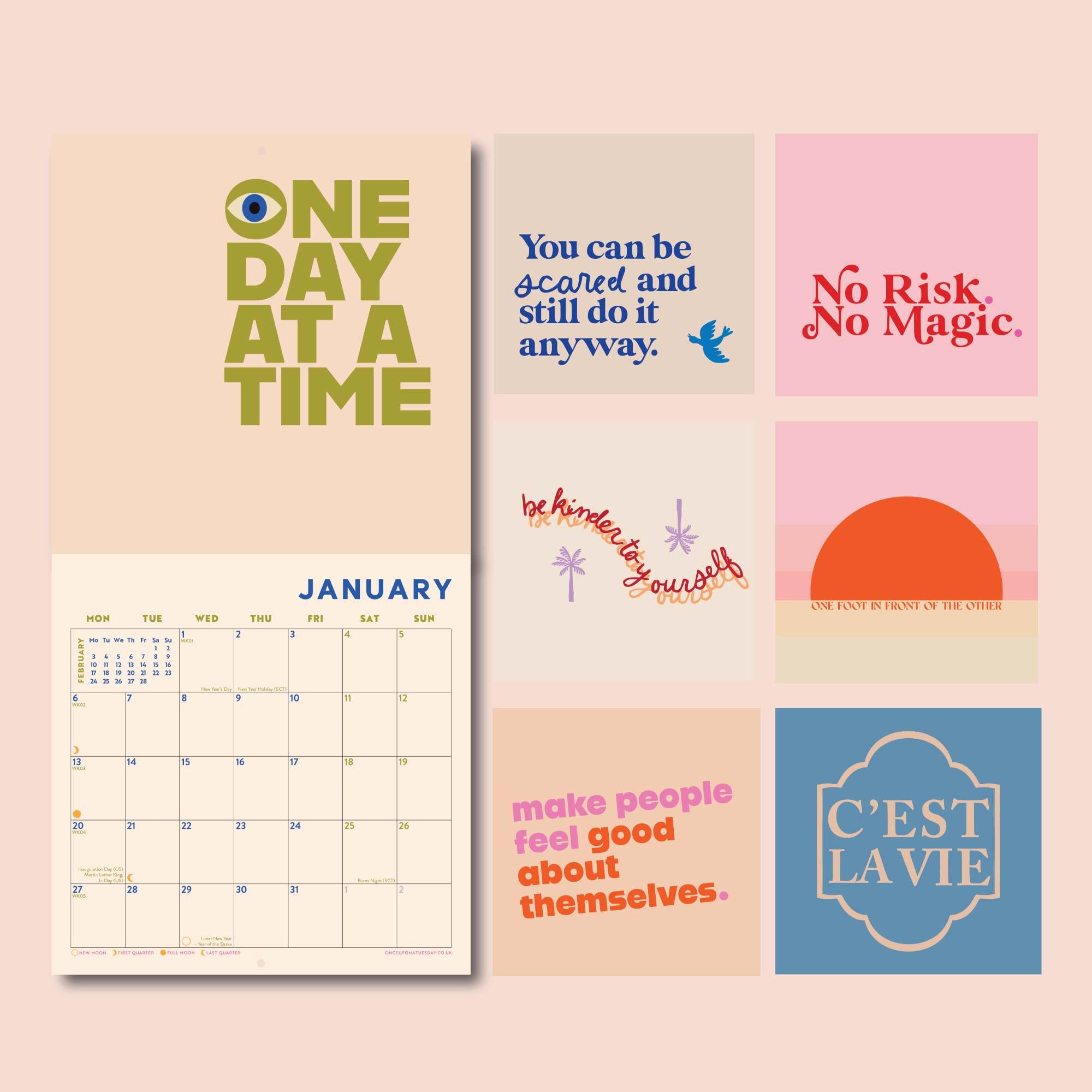 2025 Positivity Art Calendar Monthly Planner | Positive Quotes Calendar | Art Planner | 12 Month Hanging Calendar