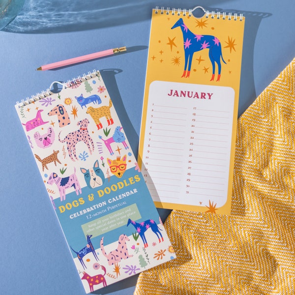 Dogs & Doodles Perpetual Calendar | Dog Calendar | Birthday Calendar | Celebration Calendar | Undated Planner | Keepsake