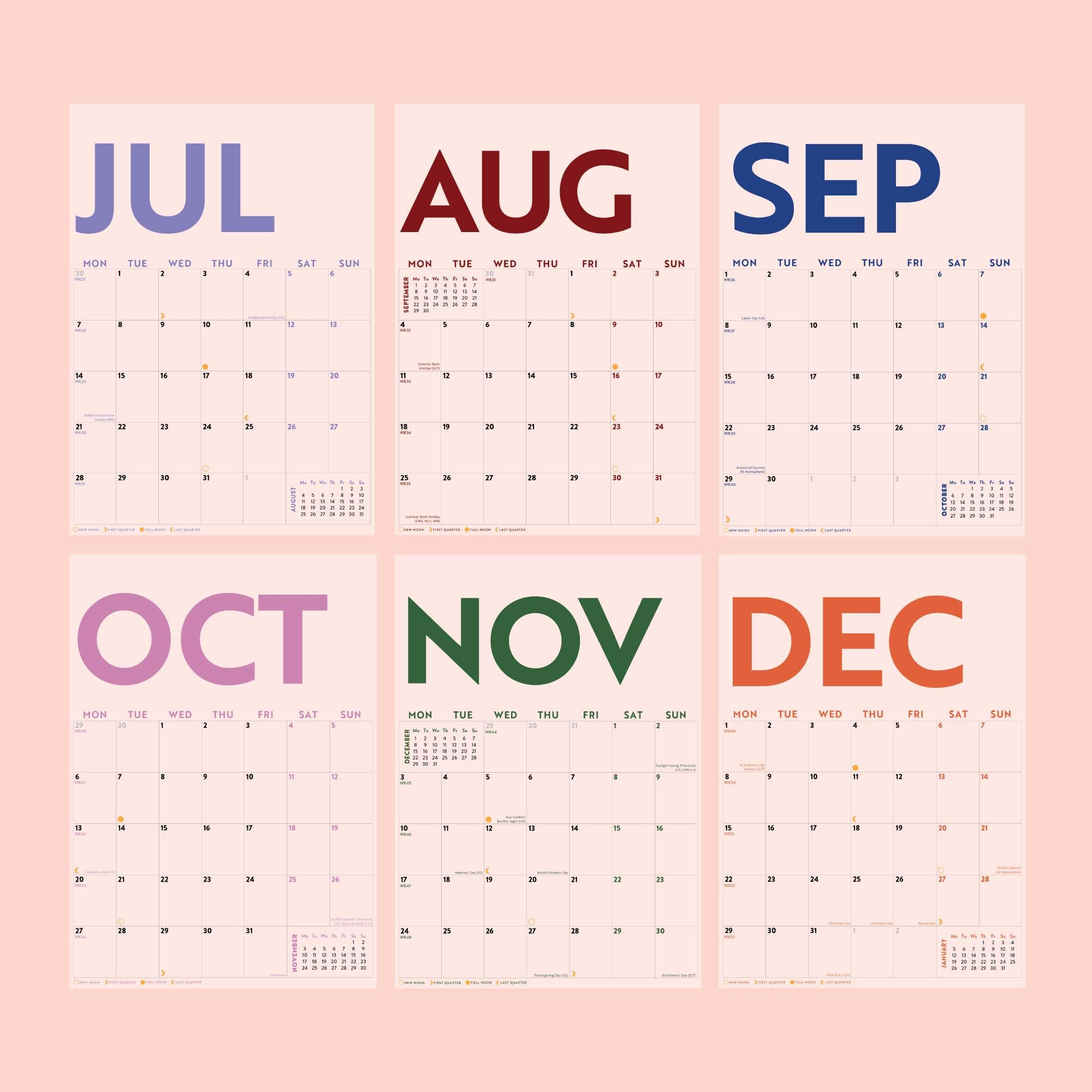 2025 Calendar Simply Bright 12 Month Hanging Calendar | Minimalist Calendar | A4 Wall Calendar | Colour Block Calendar