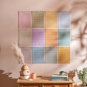Compact Monthly Wall Planner A4 Wall Planner Individual Pages | Undated Wall Calendar | Pastels | Boho | Unbound Calendar