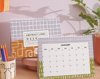 2024 Desk Calendar A5 | Abstract Lines | Free Standing Desk Planner | Desktop Calendar | Office Desk Accessories