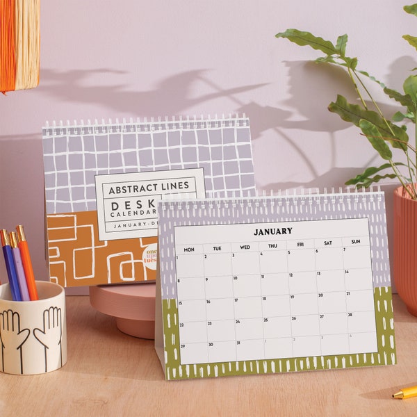 Calendrier de bureau A5 2024 | Lignes abstraites | Agenda de bureau sur pied | Calendrier de bureau | Accessoires de bureau