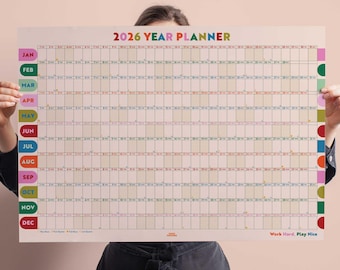 2026 Wall Planner | Year to View Calendar | Large Annual Colourful Art Calendar | Landscape | Play Nice Arches Design with Moon Phases.