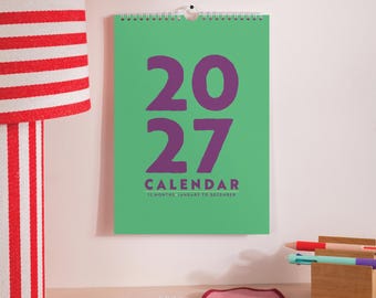 2027 Calendar | Colourburst | A4 Wall Calendar | Sunday Start | Month to View | Yearly Organiser | January to December