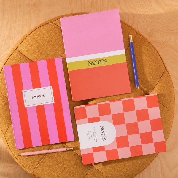 Three Notebooks Set Cherry & Peach | Stationery Gift Set | Stationery Gifts | Stationery Lovers | Notebook Set | Colour Block | Hot Pink