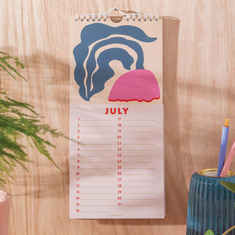 Perpetual birthday calendar, undated, floral illustrated planner. Eco-conscious calendar