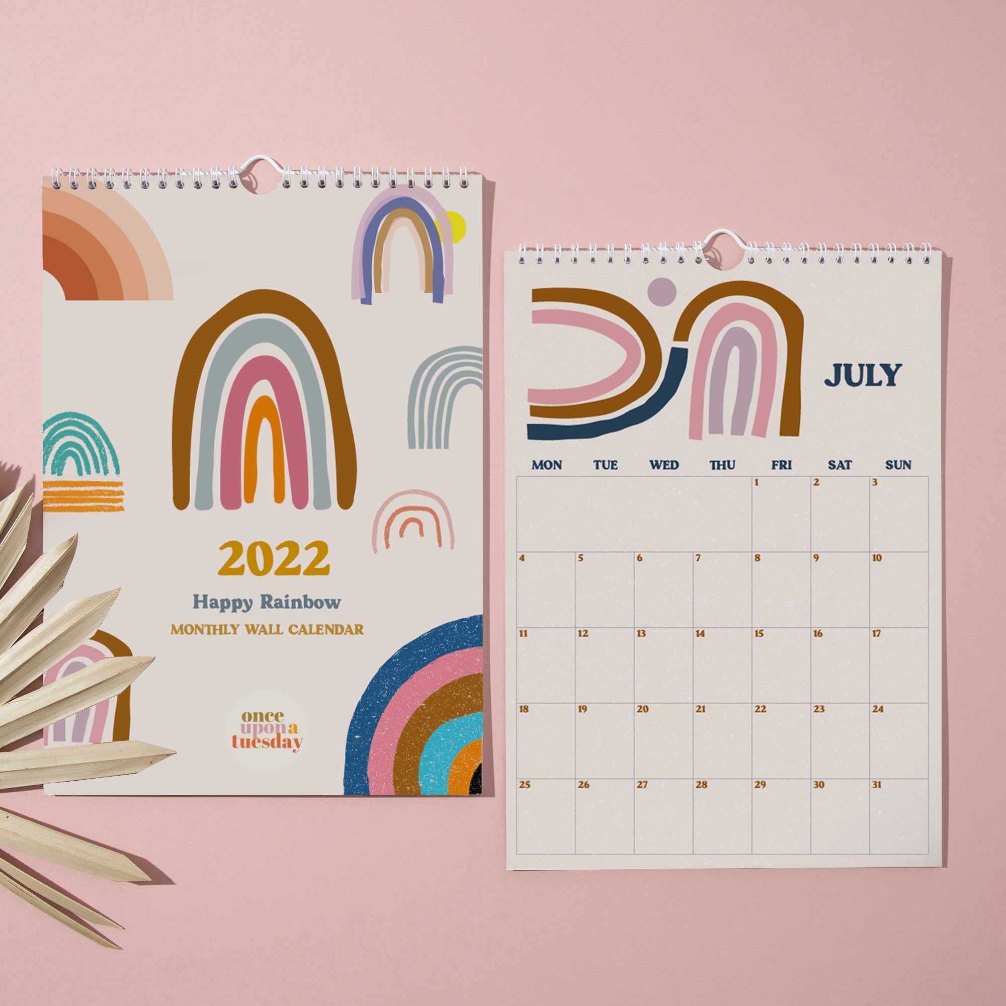 2022 happy rainbow calendar hanging wall calendar a4 etsy