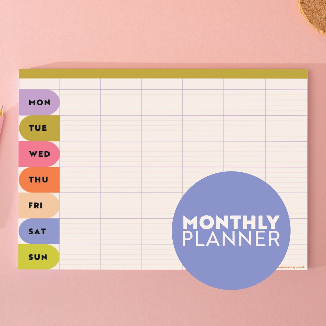 A4 Weekly & Monthly Planner Pad WFH Desk Planner Bright Etsy