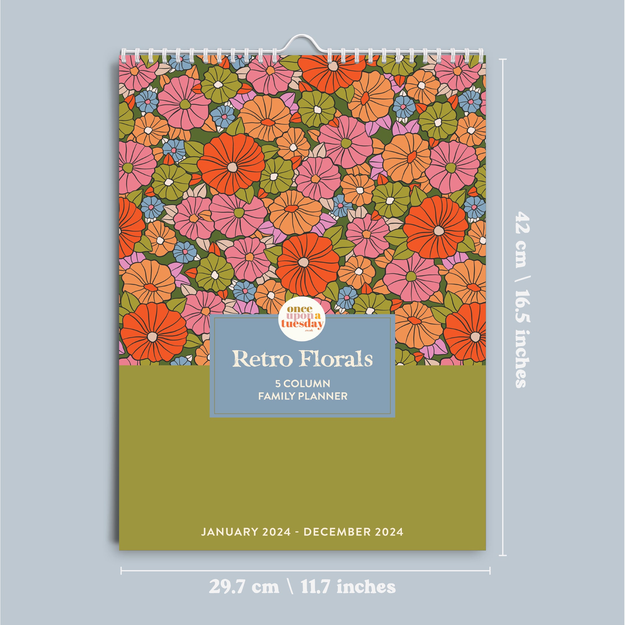 2024 Family Home Planner Calendar 5 Columns Size A3 - Cute Owls &  Butterflies