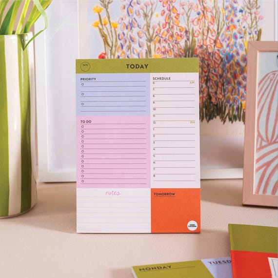 A5 Daily Planner Pad Hourly Planner Notepad Colour Block | To-Do List | WFH Desk Pad | Productivity Pad | Everyday Planner | Magnetic Pad