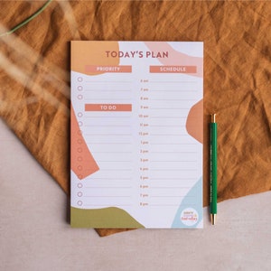 A5 Daily Planner Pad Boho Shapes Hourly Planner Notepad | To-Do List | WFH Desk Pad | Productivity Pad | Everyday Planner | Magnetic Pad