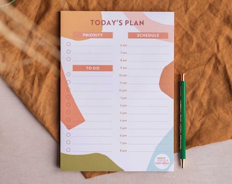 A5 Daily Planner Pad Boho Shapes Hourly Planner Notepad | To-Do List | WFH Desk Pad | Productivity Pad | Everyday Planner | Magnetic Pad