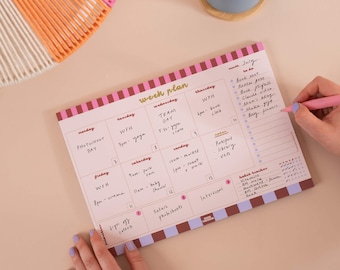 Weekly Planner Pad | Checks and Stripes | Undated | A4 Tear Off Pad | Desk Organiser | To Do List Planner | Weekly Planning