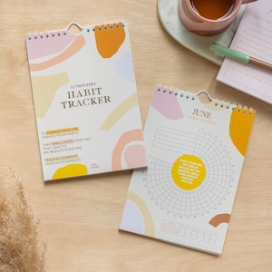 Daily Habit Tracker Monthly Calendar | 12 Month Goal Planner | Habit Tracker Bullet Journal | Pastel Organic | Track your goals notepad