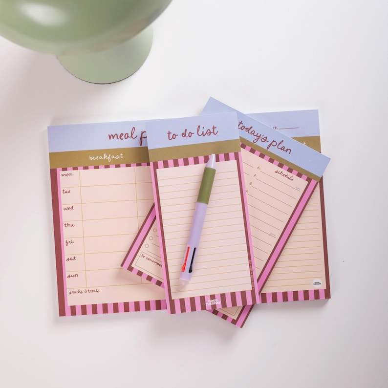 Weekly Meal Planner Pad Berry Stripe | A4 Meal Planner | Daily Meal Planner Pad | Menu Planner | Meal Planner Pad image 5
