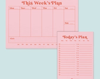 Weekly & Daily Planner Pad Set Pink and Red | Daily Notepad | To-Do List Desk Pad | Weekly Planner | Pink Planners