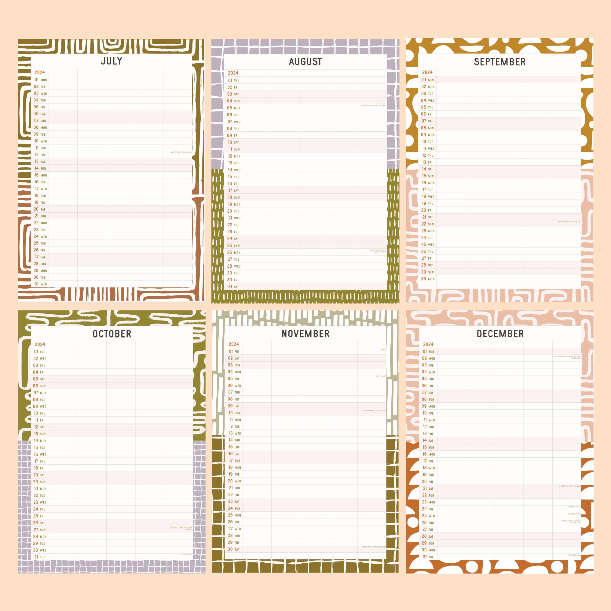2024 Large Family Planner 5 Person Calendar A3 Wall Calendar Abstract Line  Art 5 Column Planner Month to View Family Organiser 