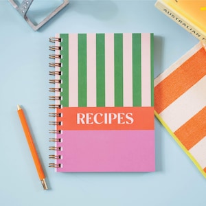 A5 Recipe Organiser Cooking Gift | Your Own Recipe Book | Cookbook | Moms Recipe Book | Family Cookbook | Recipe Journal | Stripe | Hardback