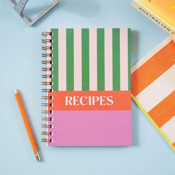 A5 Recipe Organiser Cooking Gift | Your Own Recipe Book | Cookbook | Moms Recipe Book | Family Cookbook | Recipe Journal | Stripe | Hardback