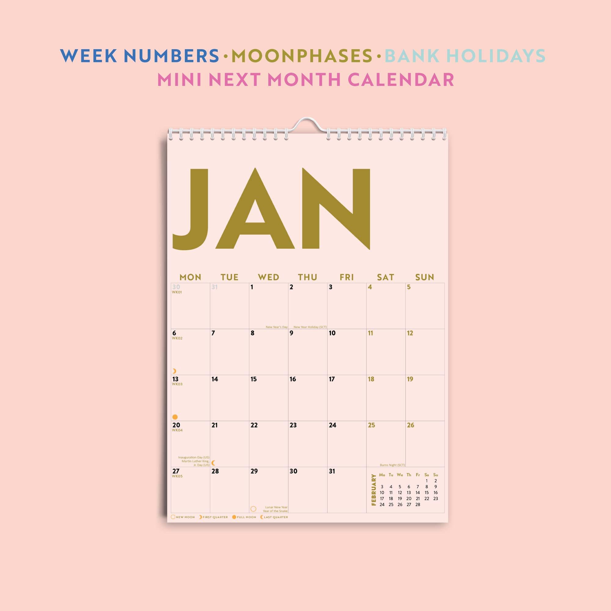 2025 Calendar Simply Bright 12 Month Hanging Calendar | Minimalist Calendar | A4 Wall Calendar | Colour Block Calendar
