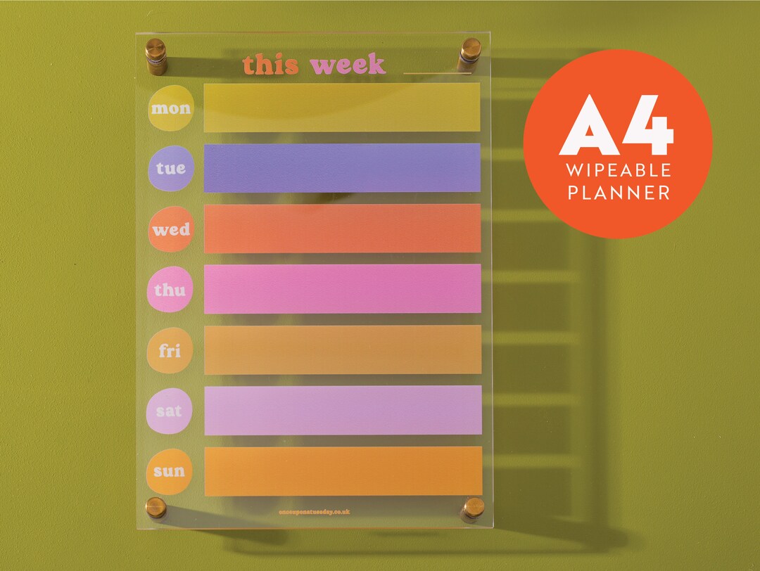 A4 Wipeable Weekly Planner Recycled Acrylic Wall Mounted Etsy UK