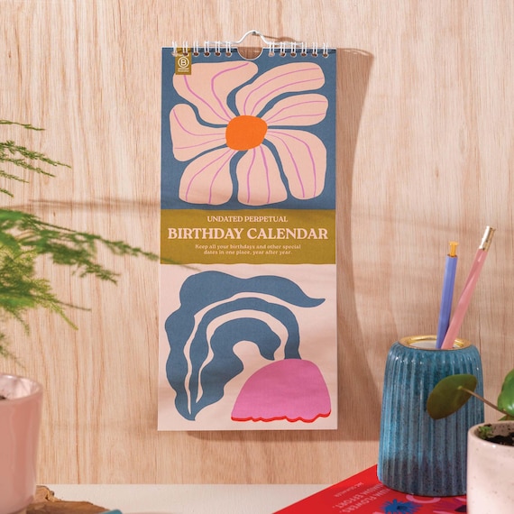 Perpetual Birthday Calendar Floral Design | Undated Planner | Birthday Reminder Calendar |  Recycled Paper Calendar