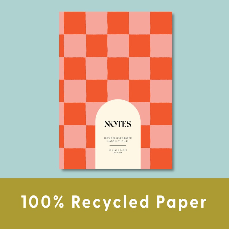 Check Ruled Notebooks A5 Lined Notebook Peach and Cherry Red Checks | Ruled Journal ...