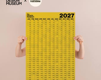 2027 Design Museum Wall Planner | Portrait | Yellow | Year at a Glance | Yearly Organiser | Year Calendar | January to December