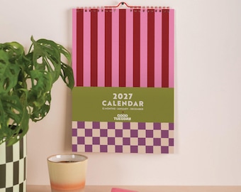 2027 Calendar | Checks & Stripes | A4 Wall Calendar | Sunday Start | Month to View | Monthly Organiser | January to December