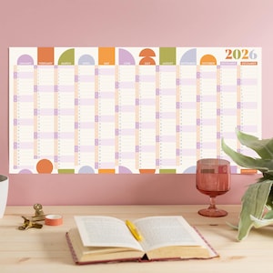 2026 Year Wall Planner | Slim Landscape | Geometric Citrus Splash | Minimalist Annual Calendar | Full Year Overview | Compact Planner