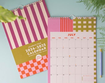 2024-2025 Academic Year Wall Calendar | Checks & Stripes | A4 Academic Planner | Student Planner | September Start Calendar | Colourful