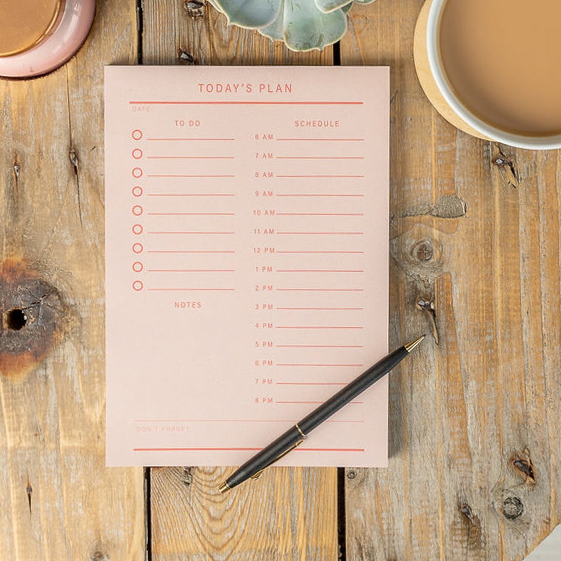 Daily Planner Desk Pad in Pink Hourly planner notepad Etsy